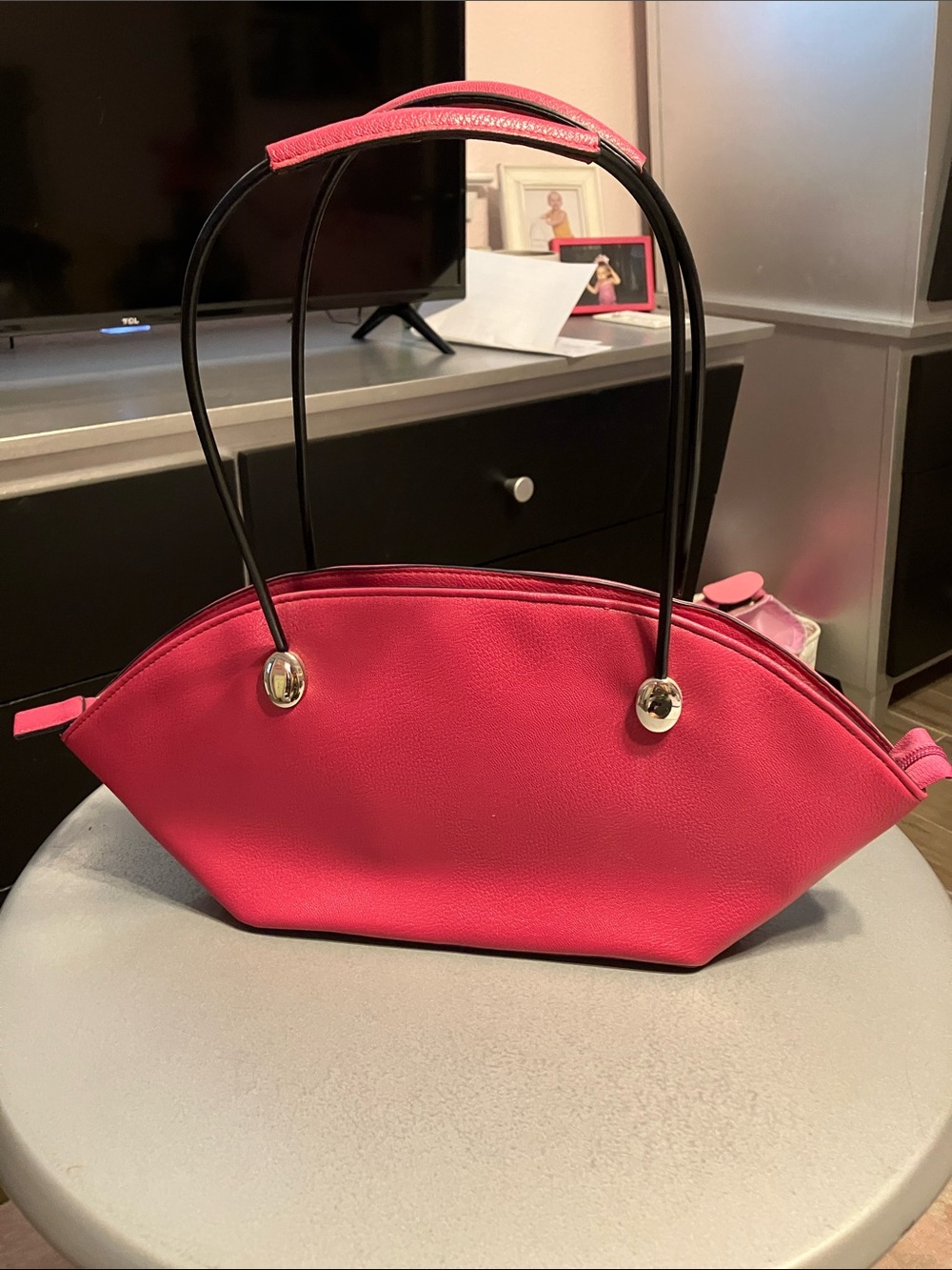 Tatyana’s Melon Pink Atomic purse and wristlet